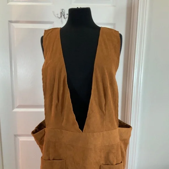 Brown Corduroy Pinafore Retro Boho Jumper Dress Plus Size 4X - Picture 3 of 9